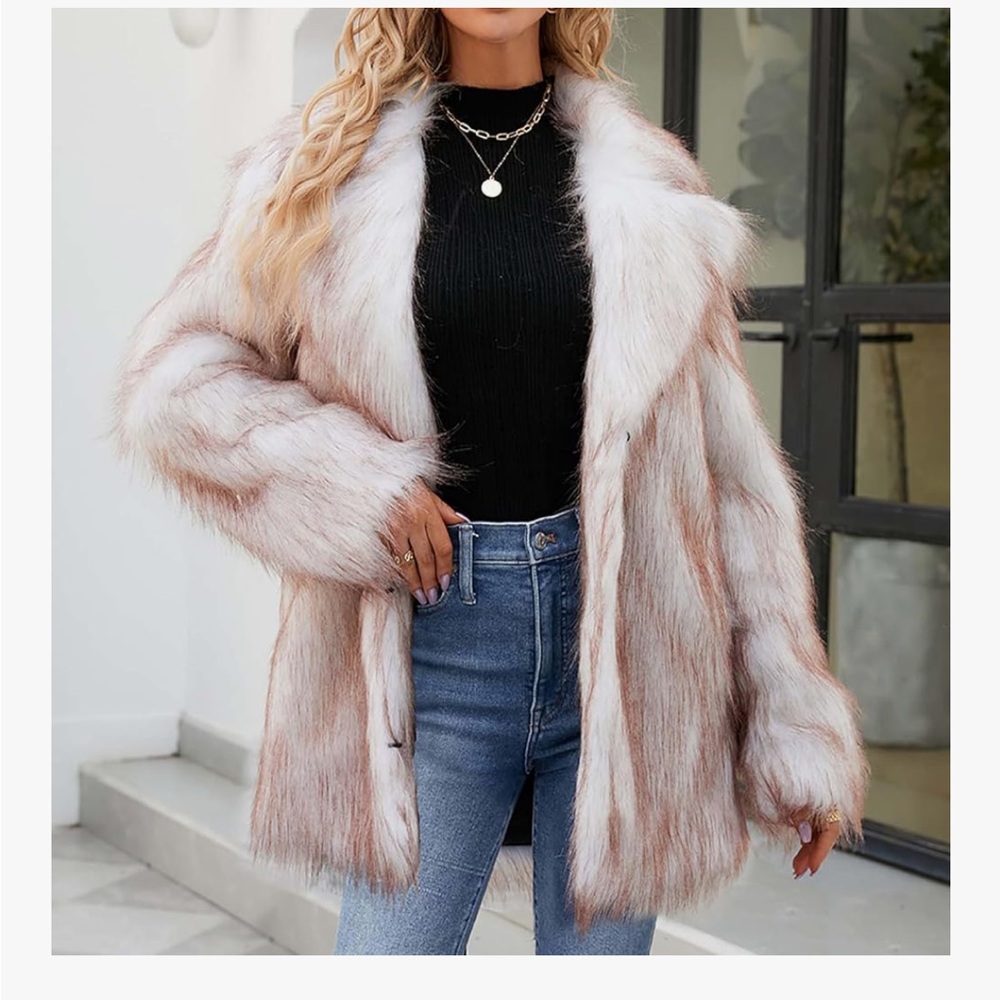Fluffy like a bunny! Elegant Faux Fur jacket in Cream and Brown. Adorable😊
